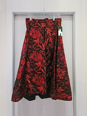 Muse Women's Belted Pleated Jacquard Skirt with Pockets, Size 8, NWT